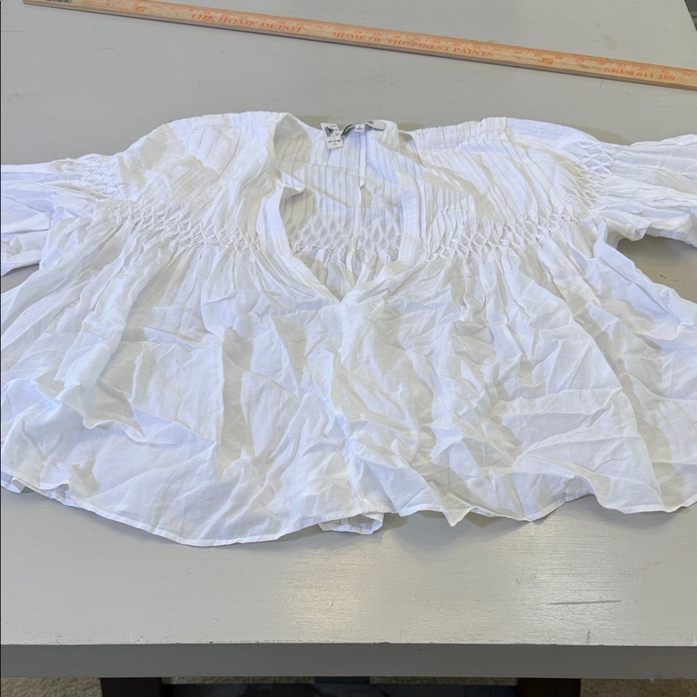Madewell Pintucked Flutter-Sleeve Top Size L - Picture 2 of 6